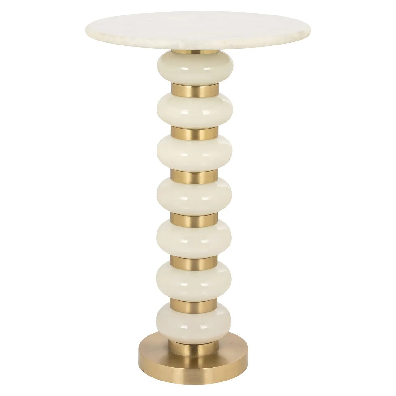 Richmond Interiors Barbara White Glass & Gold Round Side Table