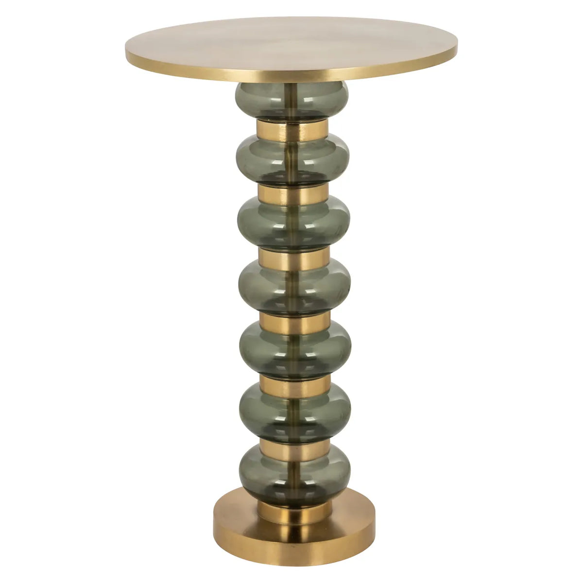 Richmond Interiors Bowiene Olive Green Glass & Brushed Gold Round Side Side