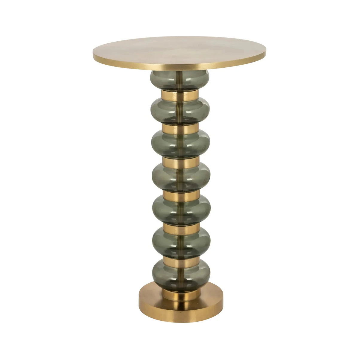 Richmond Interiors Bowiene Olive Green Glass & Brushed Gold Round Side Side