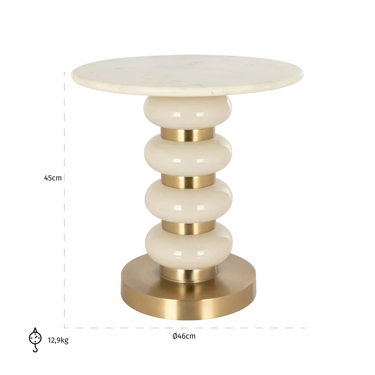 Richmond Interiors Boann White Marble & Gold Round Side Table
