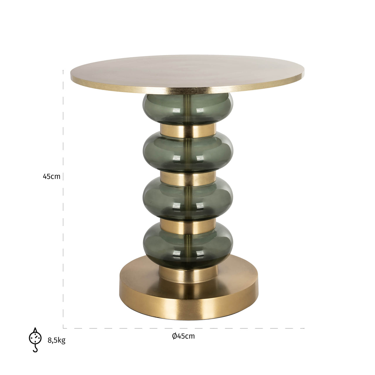 Richmond Interiors Dalina Olive Green Glass & Brushed Gold Round Side Table