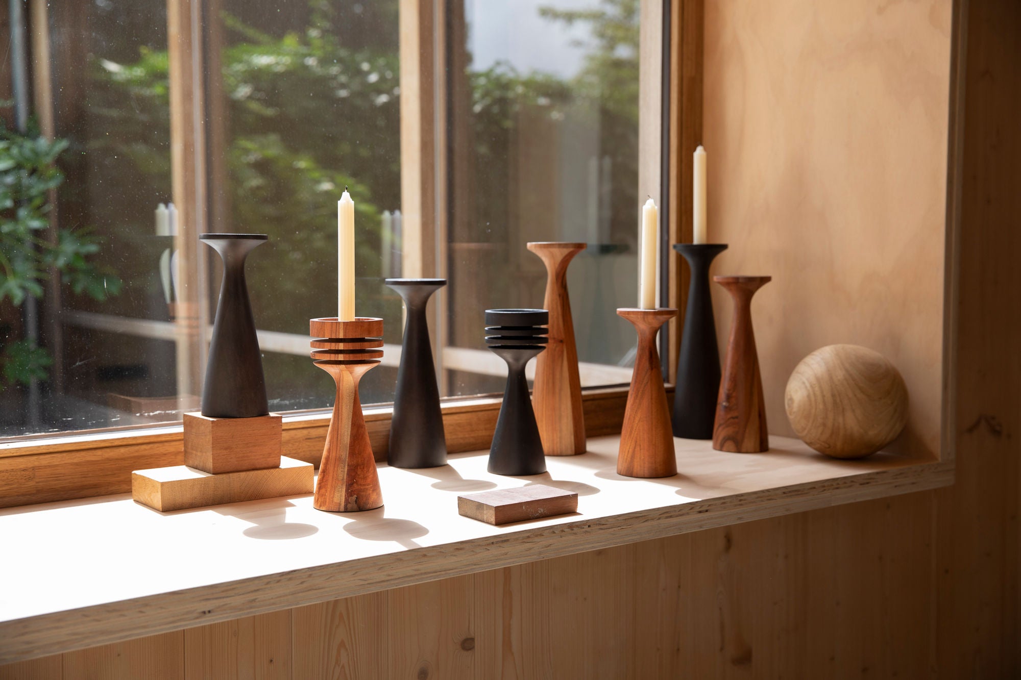 Zuiver Flames Brown Acacia Wood Candle Holder Medium