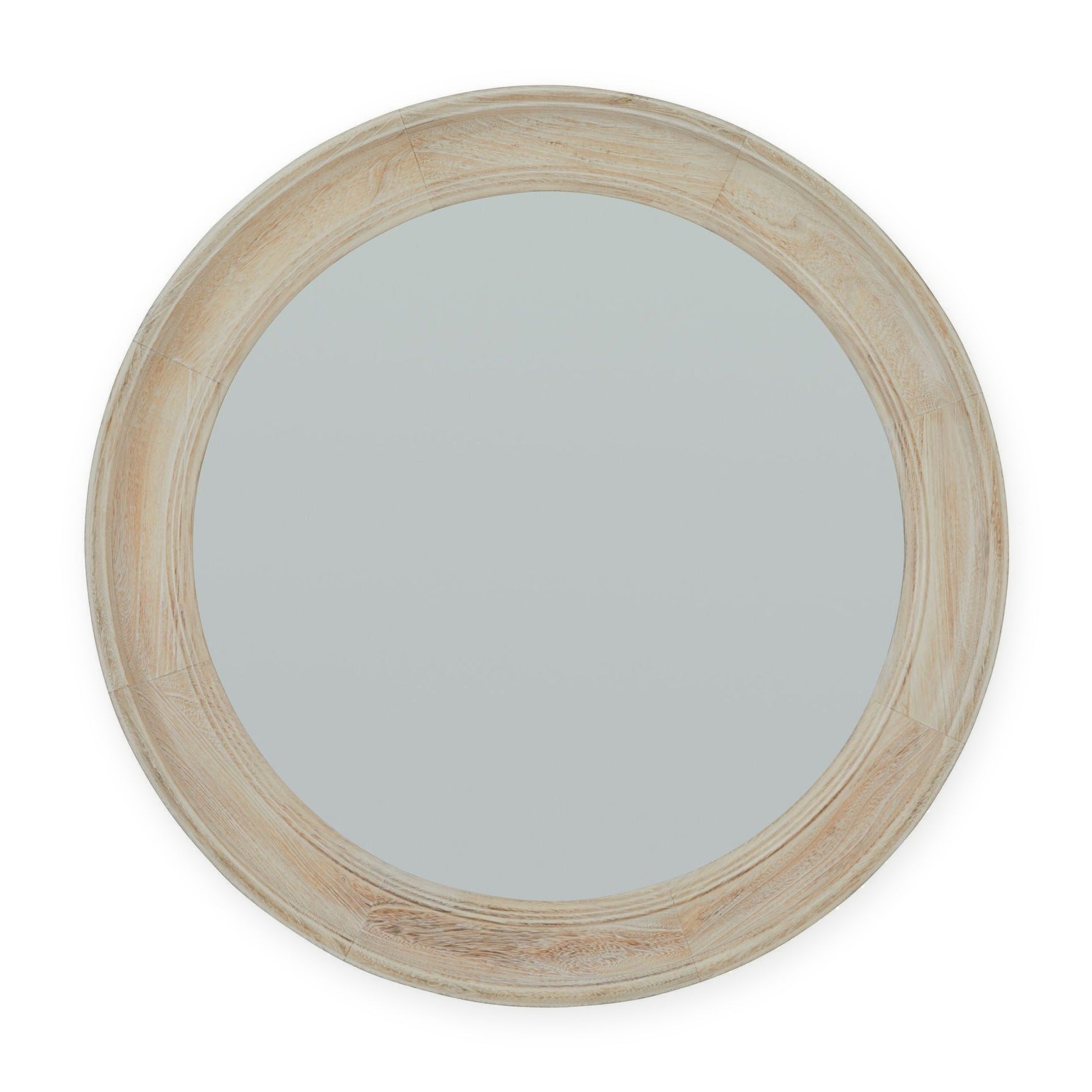 Washed Wood Round Framed Wall Mirror 90cm