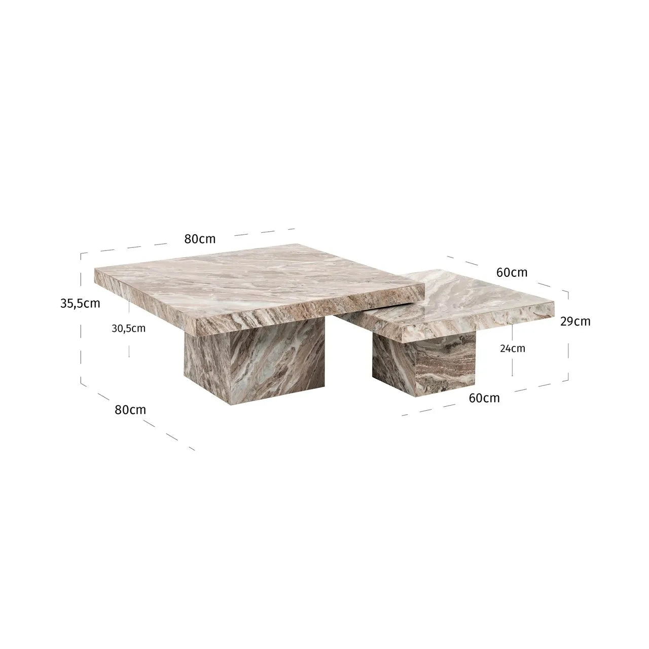 Richmond Interiors Rashford Greige Marble Coffee Table Nest | Set Of 2
