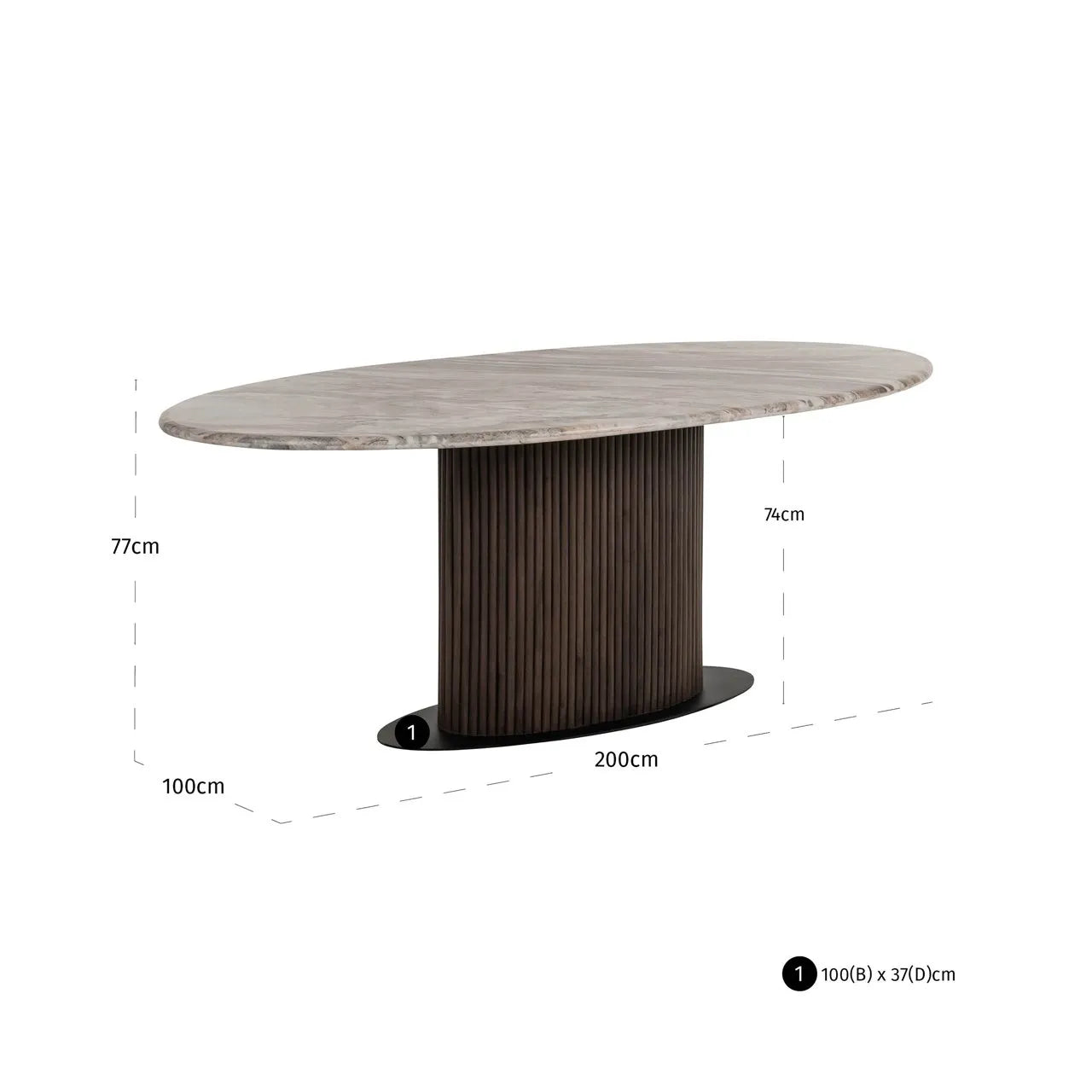 Richmond Interiors Rasford Brown Oak & Marble Oval Dining Table 200cm