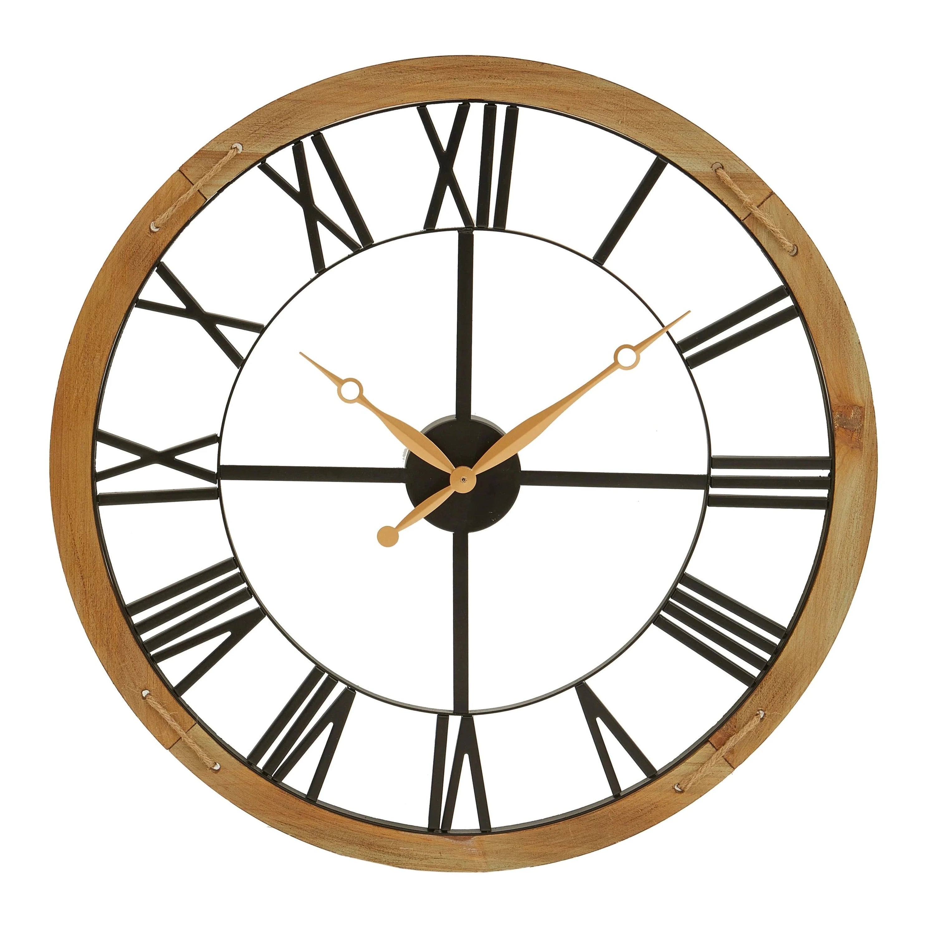 Esme Natural Wood & Black Skeleton Roman Numeral Wall Clock
