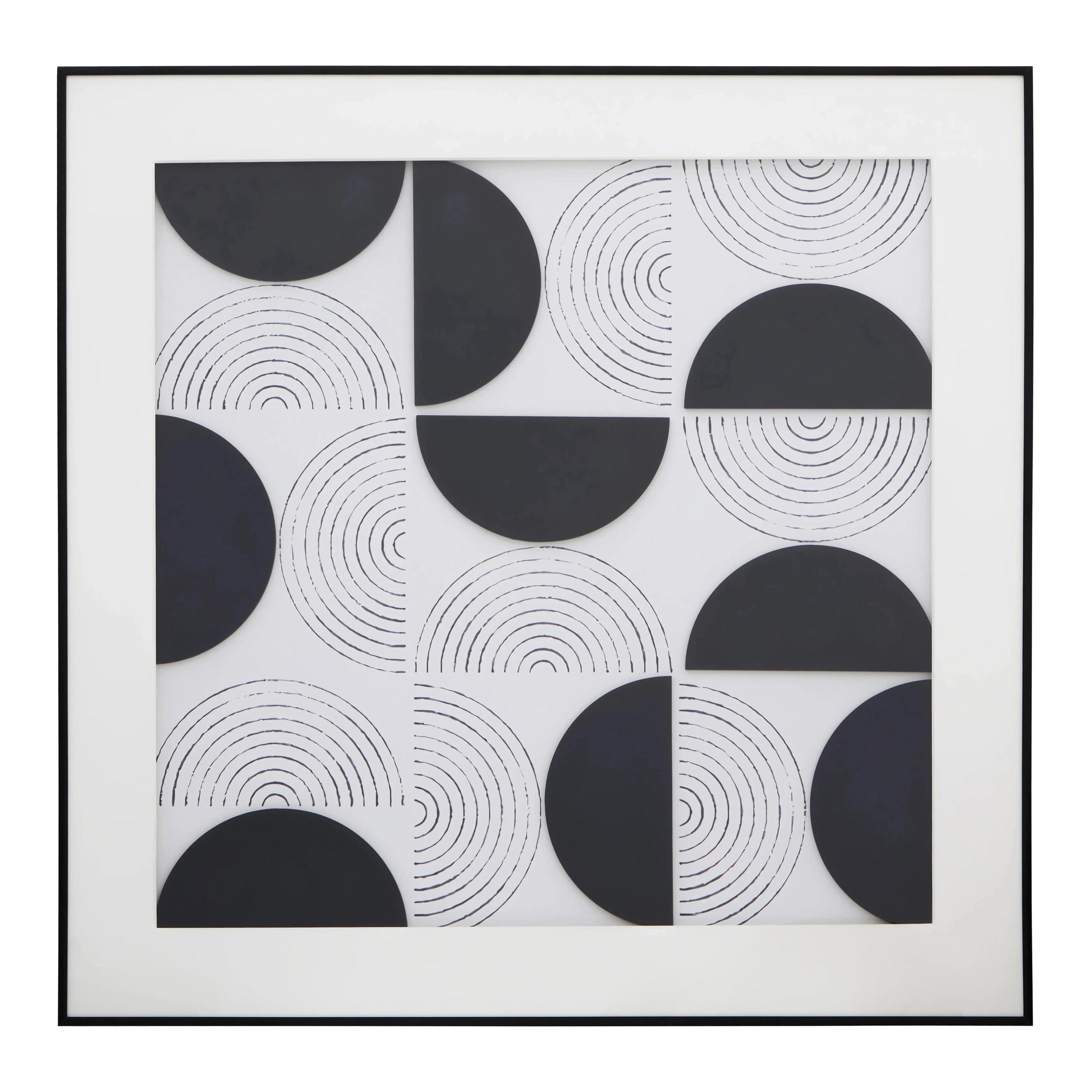 Rico Monochrome 3D Concentric Shapes Framed Wall Art