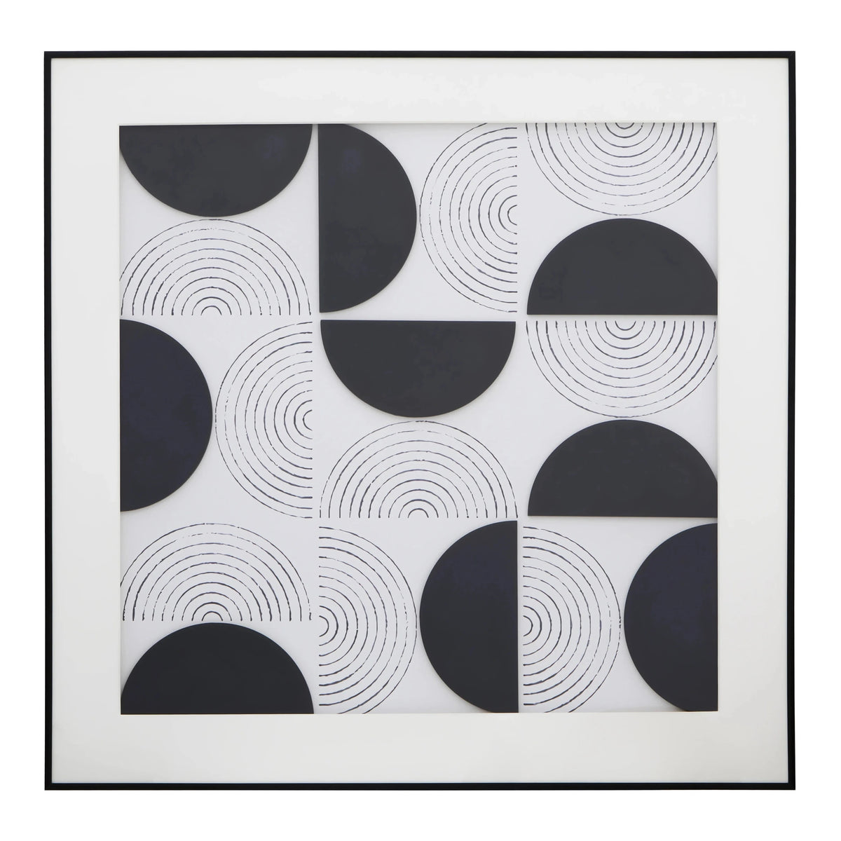 Rico Monochrome 3D Concentric Shapes Framed Wall Art