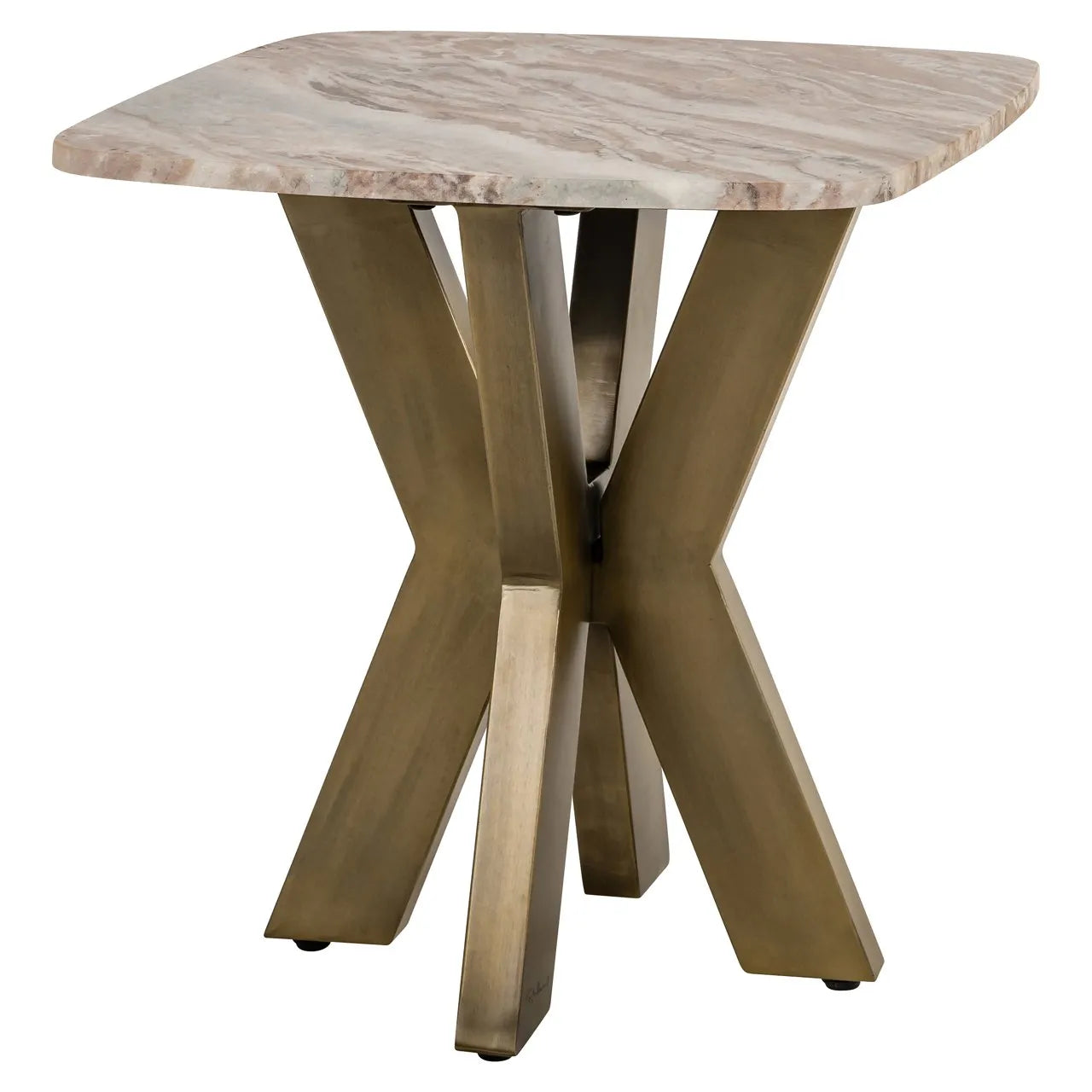 Richmond Interiors Bottega Danish Brown Marble & Gold Square Side Table