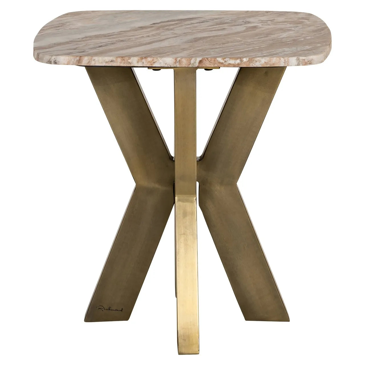 Richmond Interiors Bottega Danish Brown Marble & Gold Square Side Table