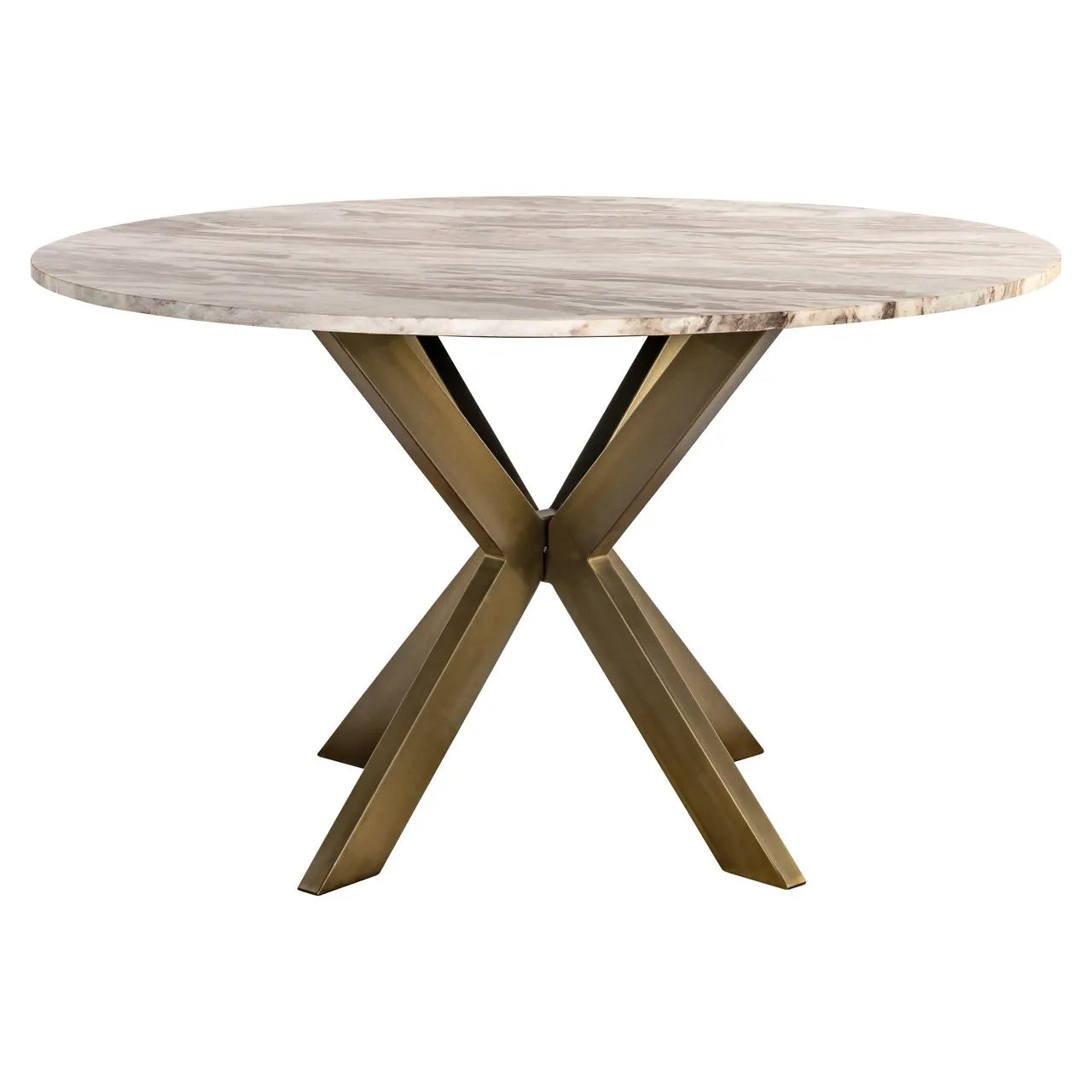 Richmond Interiors Bottega Danish Brown Marble & Gold Round Dining Table