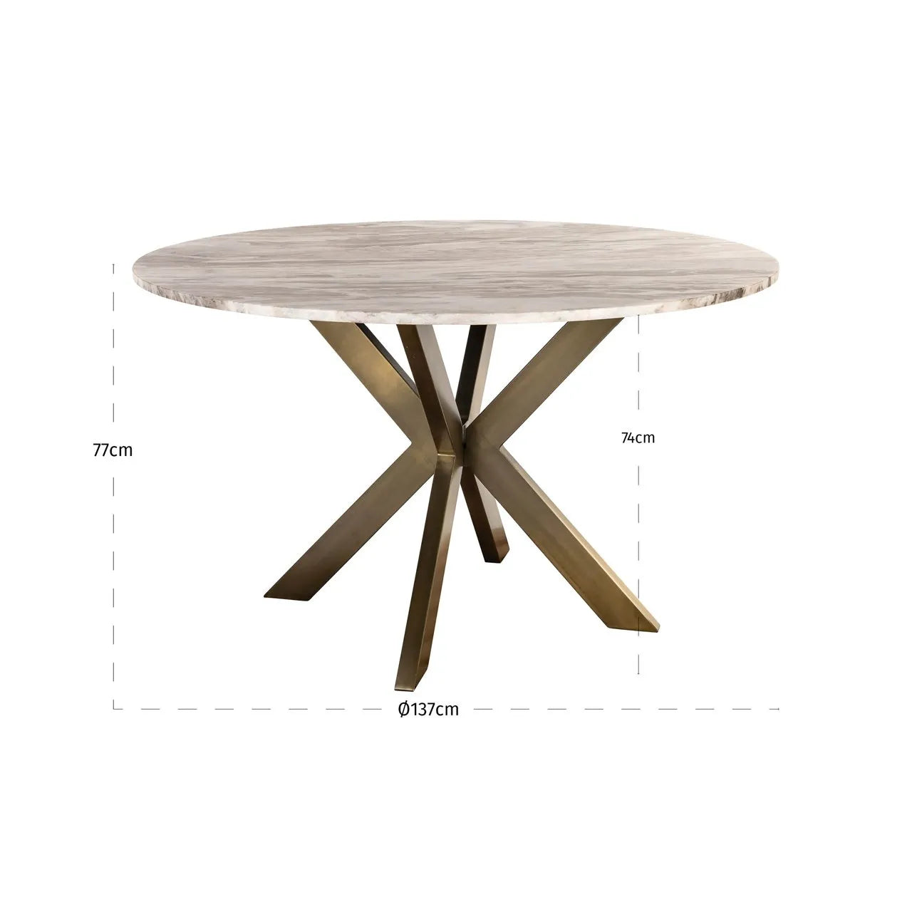 Richmond Interiors Bottega Danish Brown Marble & Gold Round Dining Table