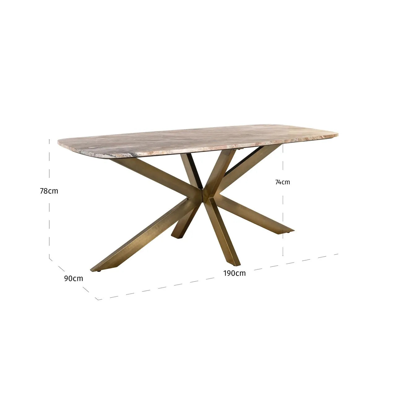 Richmond Interiors Bottega Danish Brown Marble & Gold Oval Dining Table 190cm