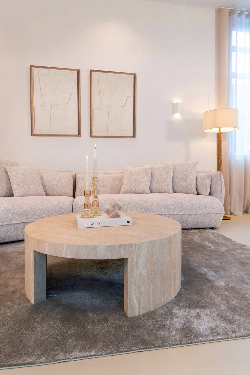 Richmond Interiors Biltmore Italian Beige Travertine Round Coffee Table