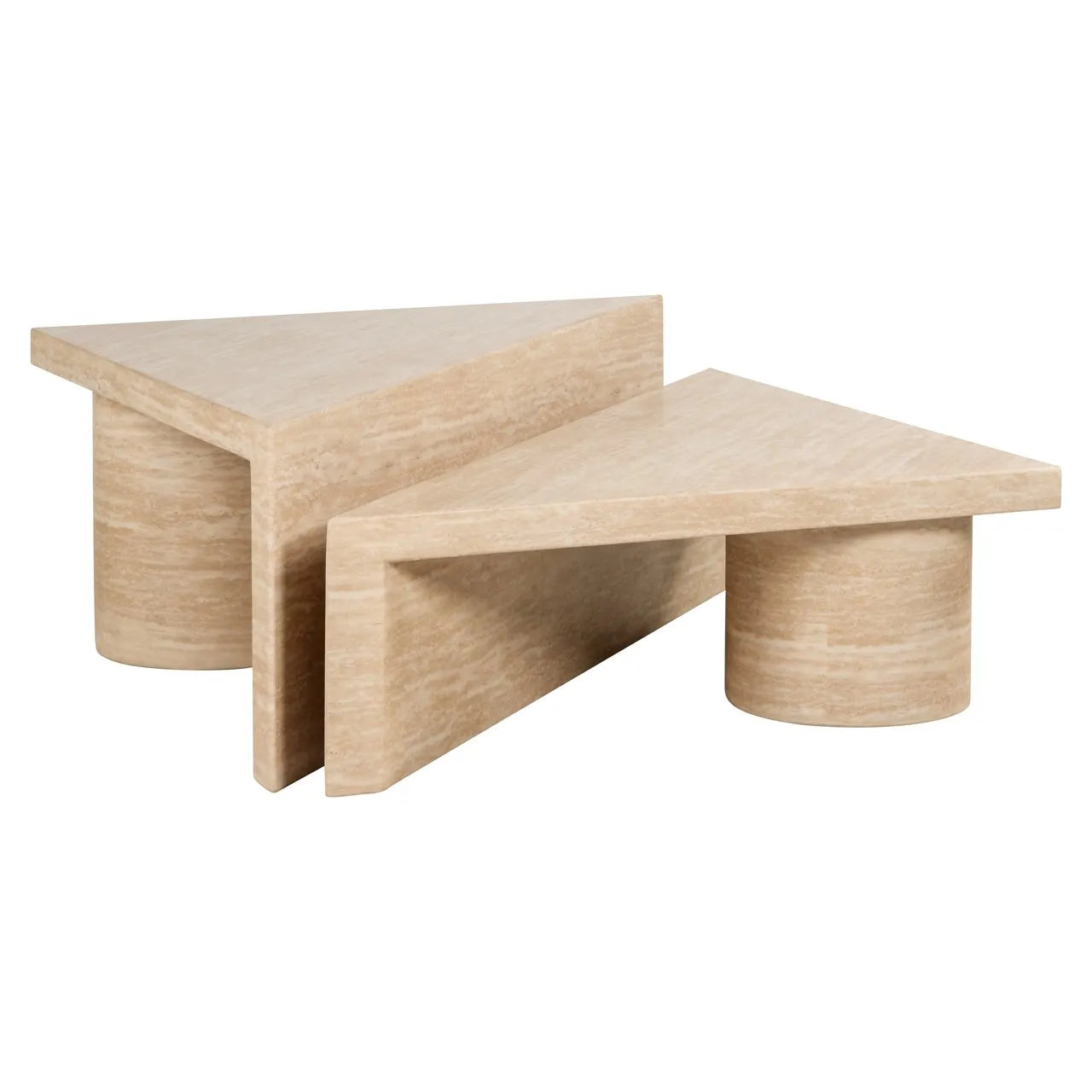 Set of 2 Richmond Interiors Fictus Beige Travertine Triangle Puzzle Coffee Table