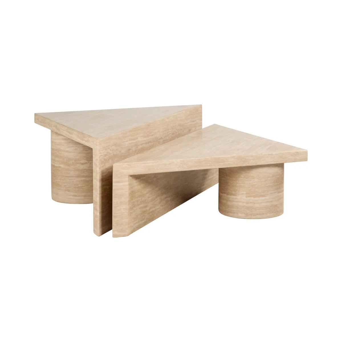 Set of 2 Richmond Interiors Fictus Beige Travertine Triangle Puzzle Coffee Table Nest