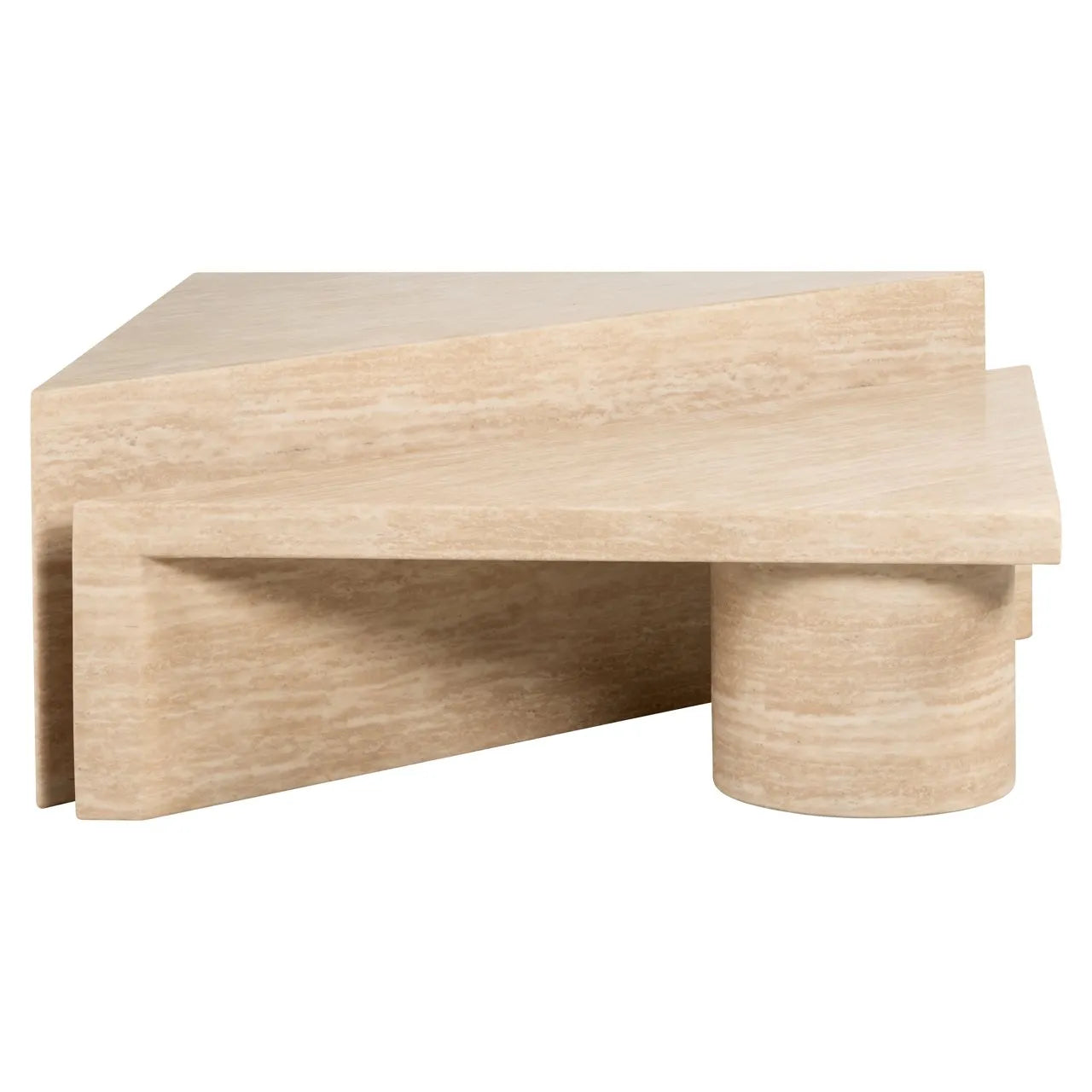 Set of 2 Richmond Interiors Fictus Beige Travertine Triangle Puzzle Coffee Table