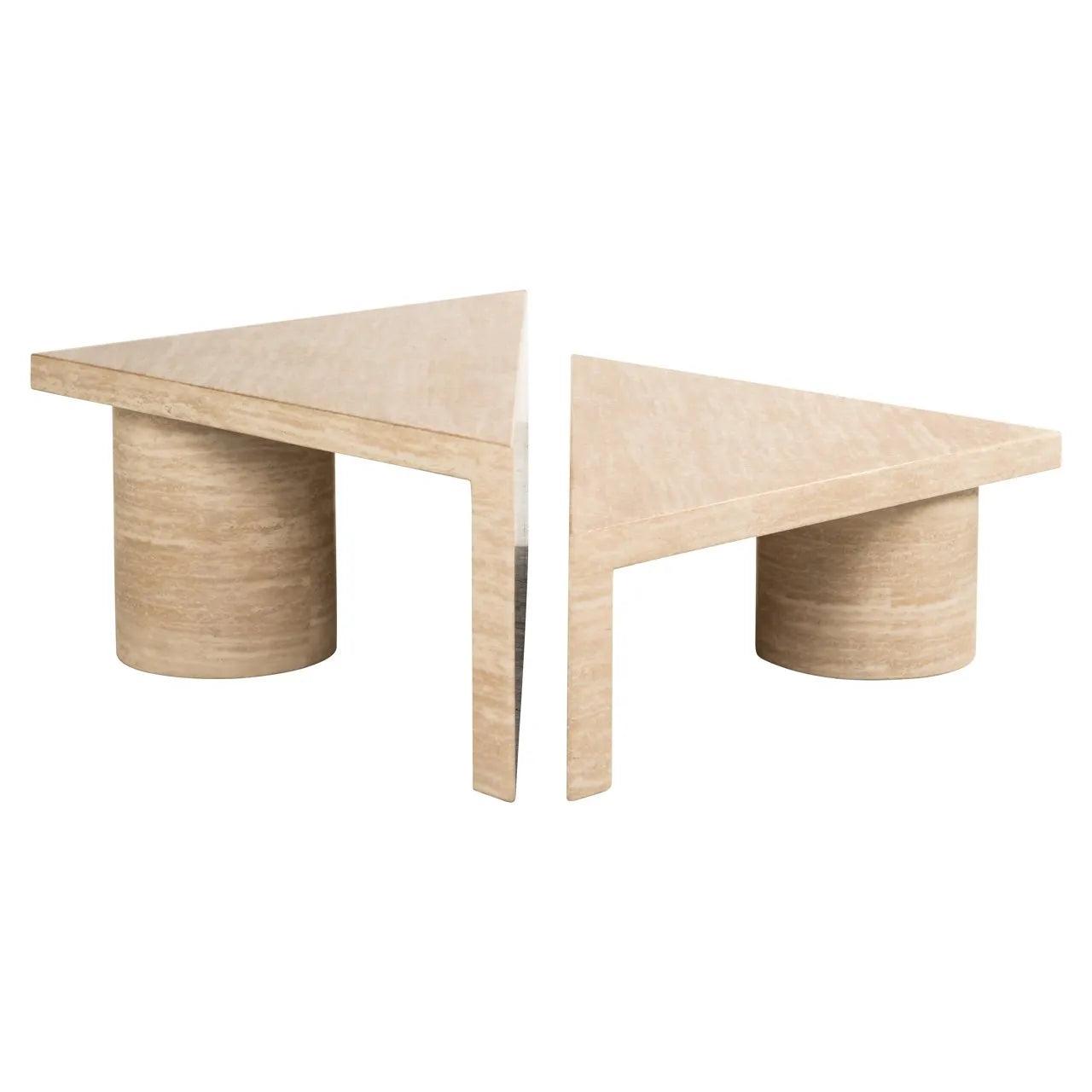 Set of 2 Richmond Interiors Fictus Beige Travertine Triangle Puzzle Coffee Table