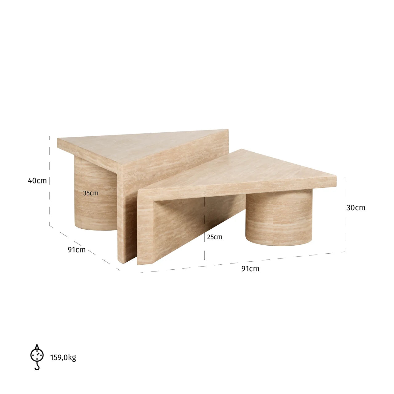 Set of 2 Richmond Interiors Fictus Beige Travertine Triangle Puzzle Coffee Table