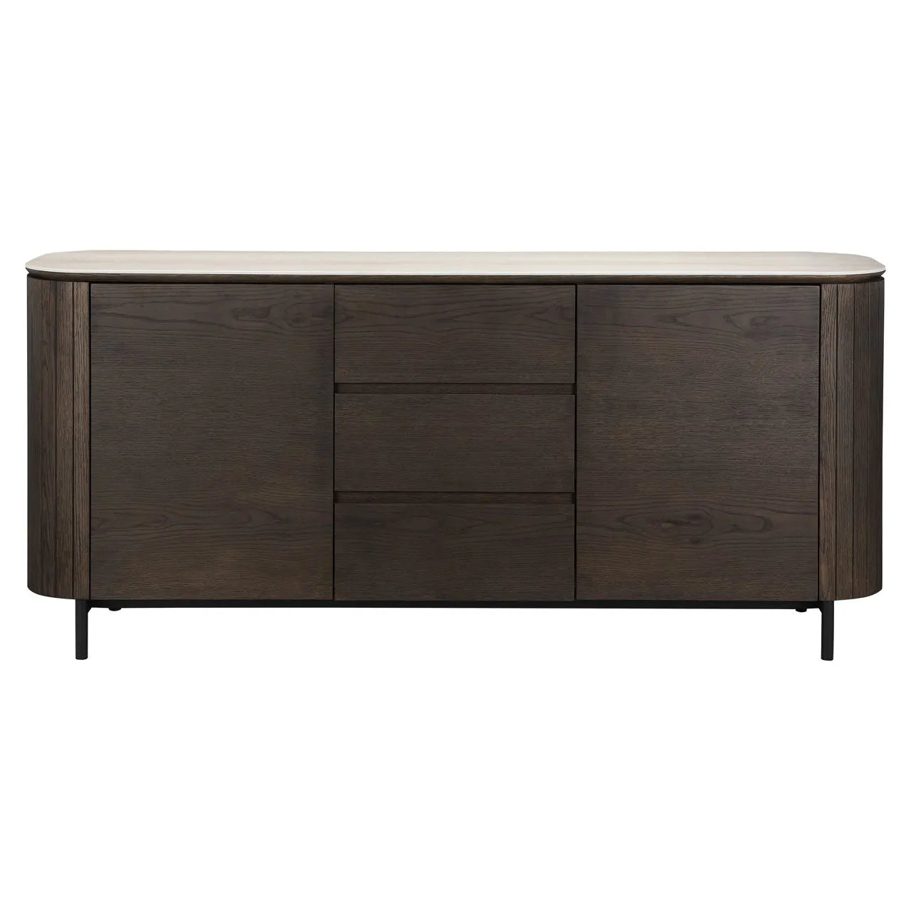 Richmond Interiors Ritz Brown Oak Wood & Beige Travertine Sideboard
