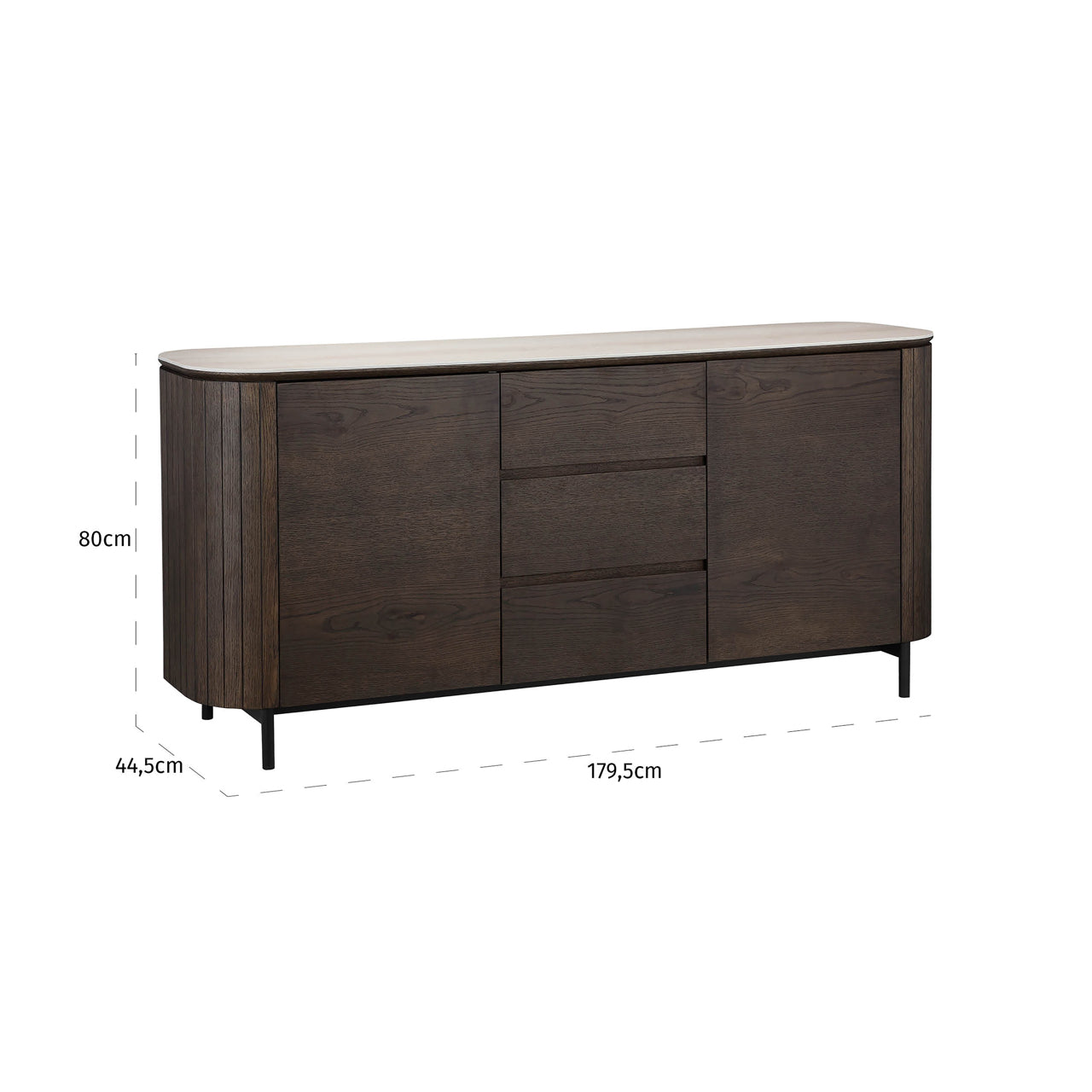 Richmond Interiors Ritz Brown Oak Wood & Beige Travertine Sideboard