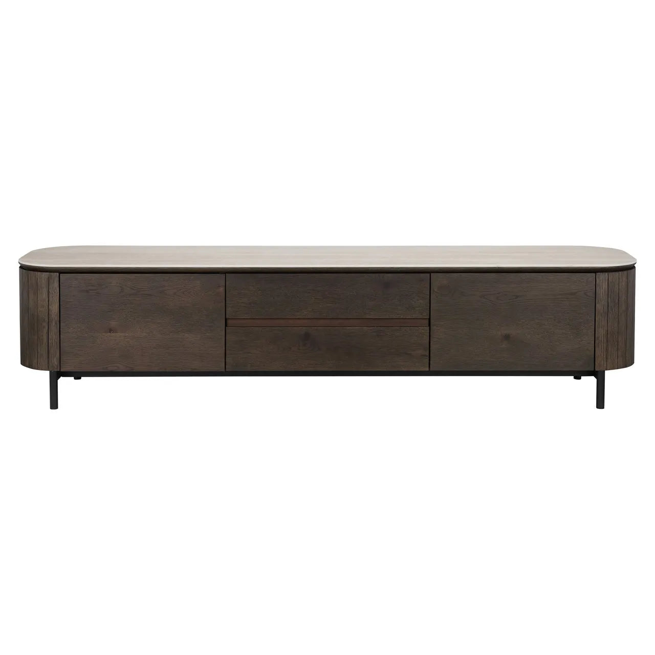 Richmond Interiors Ritz Brown Oak Wood & Beige Travertine TV Unit