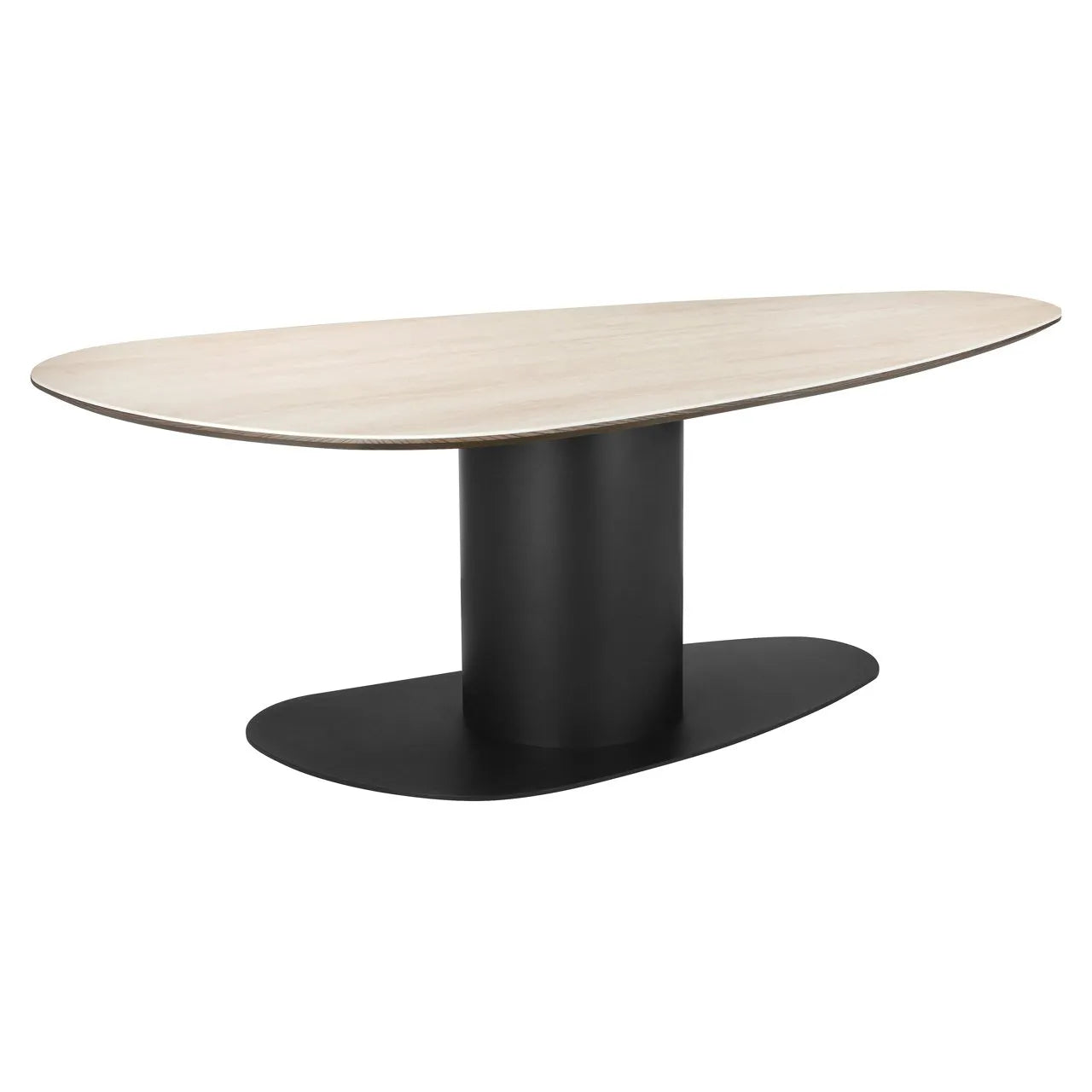 Richmond Interiors Ritz Pebble Brown Oak Wood & Beige Travertine Dining Table | 6-8 Seater