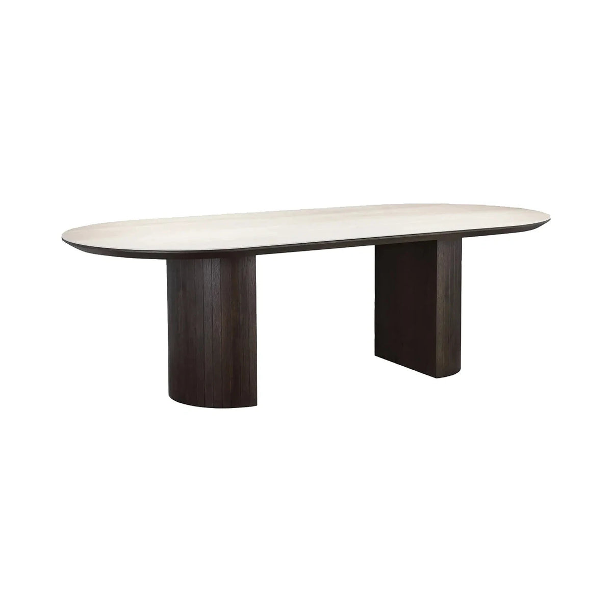 Richmond Interiors Ritz Brown Oak Wood & Beige Travertine Dining Table | 6-8 Seater