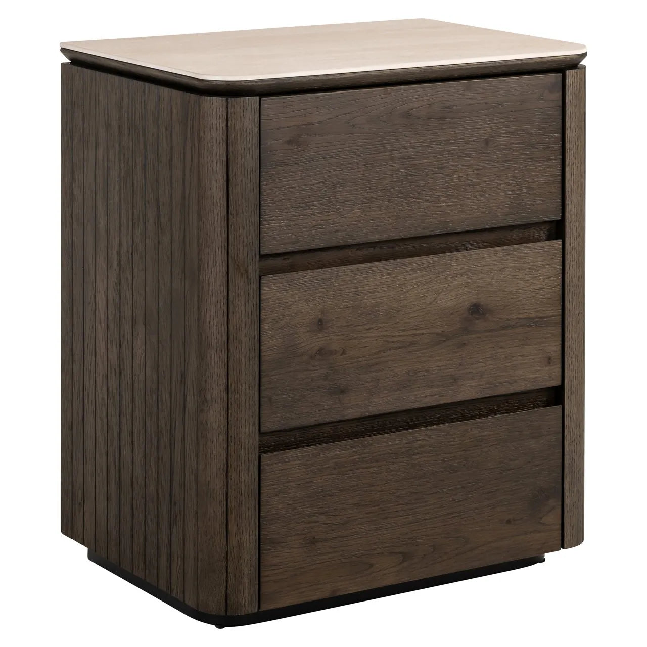 Richmond Interiors Ritz Brown Oak Wood & Travertine Bedside Table