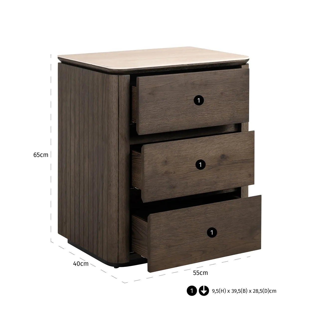 Richmond Interiors Ritz Brown Oak Wood & Travertine Bedside Table