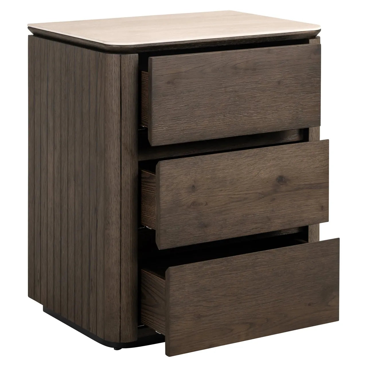 Richmond Interiors Ritz Brown Oak Wood & Travertine Bedside Table