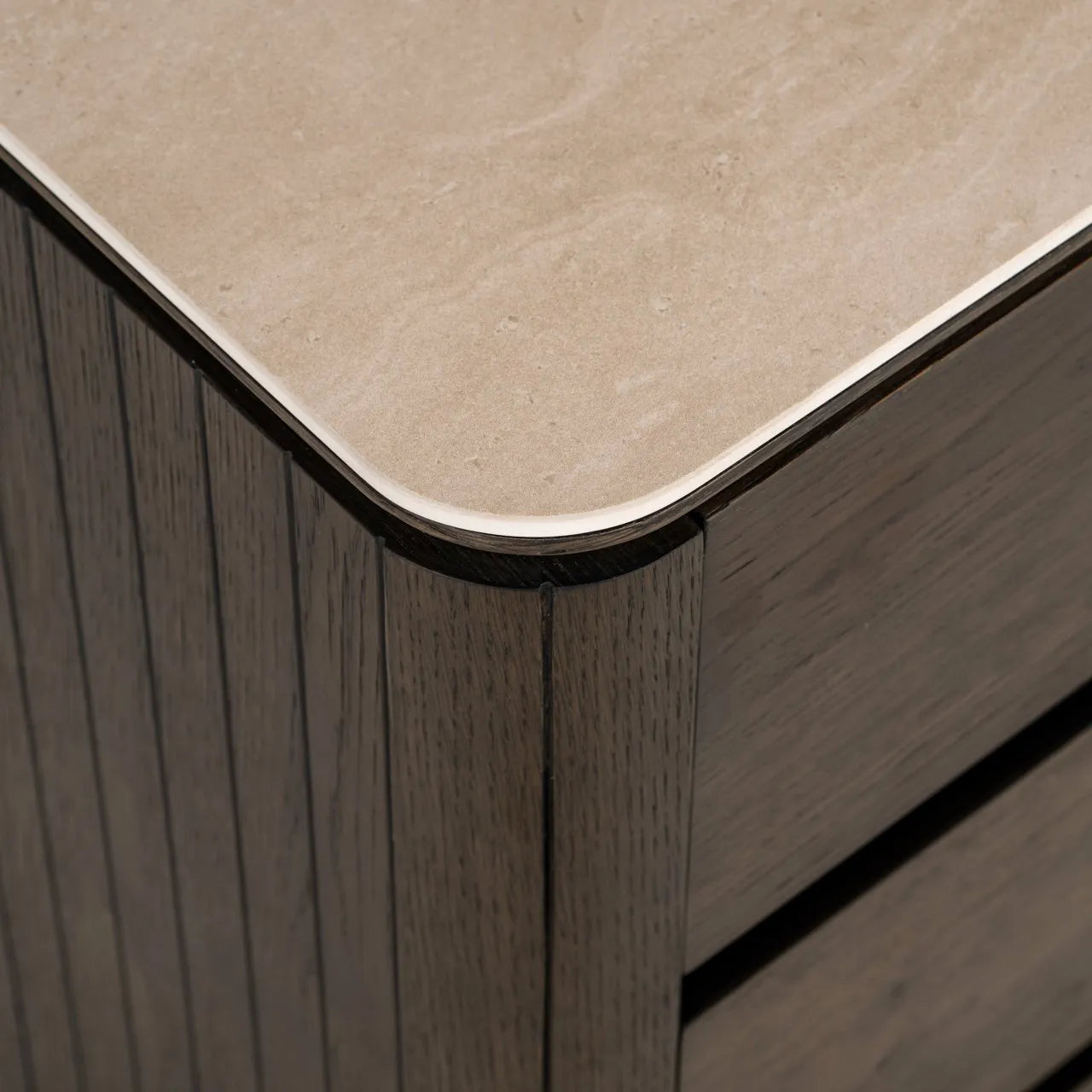 Richmond Interiors Ritz Brown Oak Wood & Travertine Bedside Table