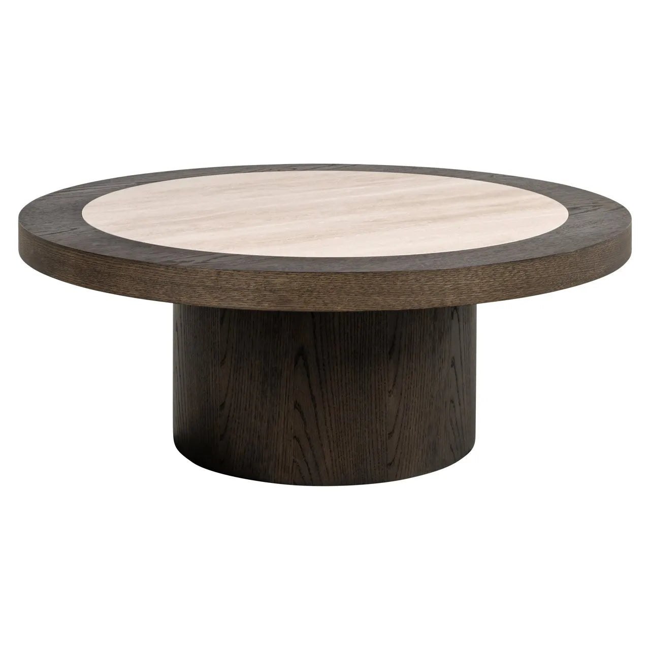 Richmond Interiors Nando Brown Oak Wood & Travertine Round Coffee Table
