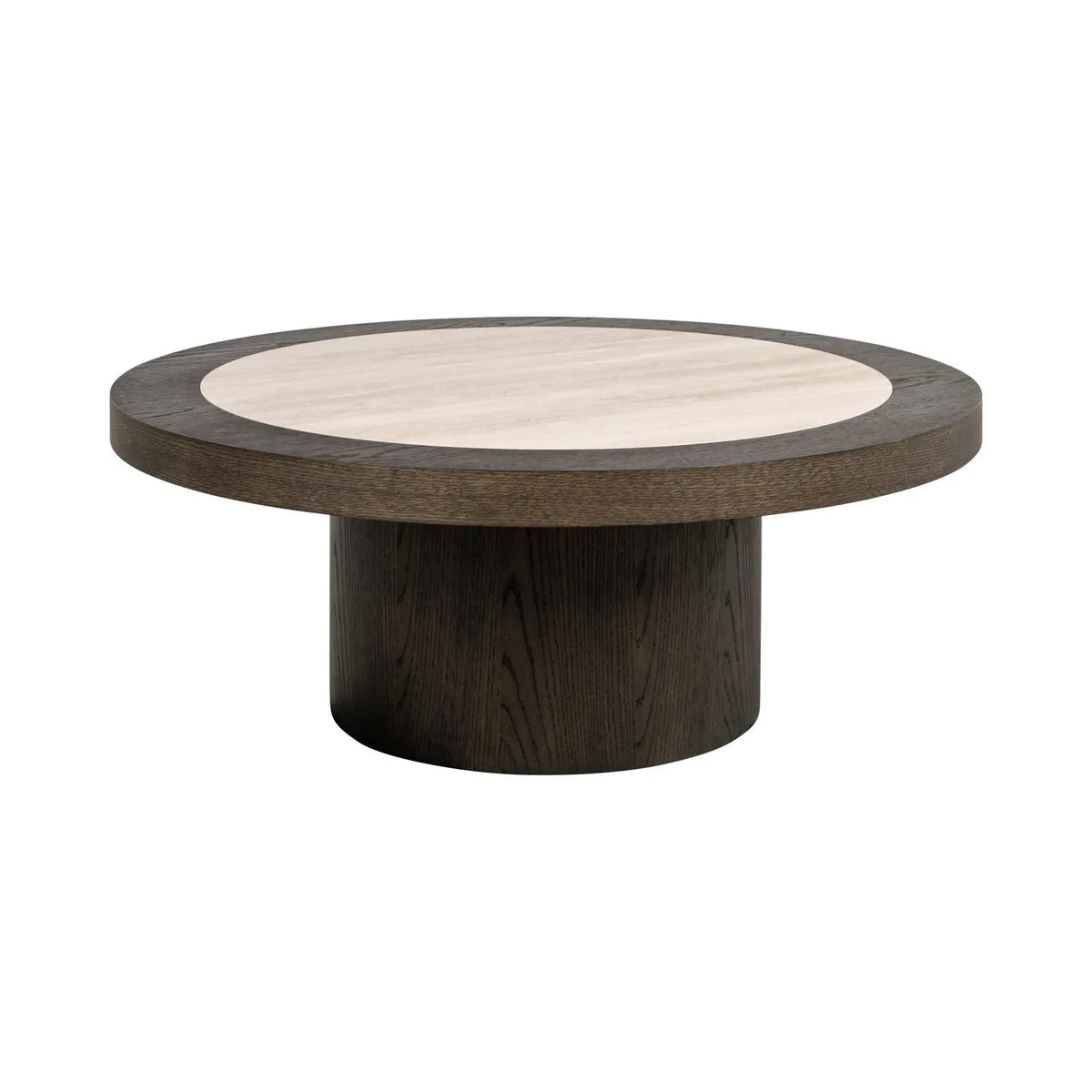 Richmond Interiors Nando Brown Oak Wood & Travertine Round Coffee Table