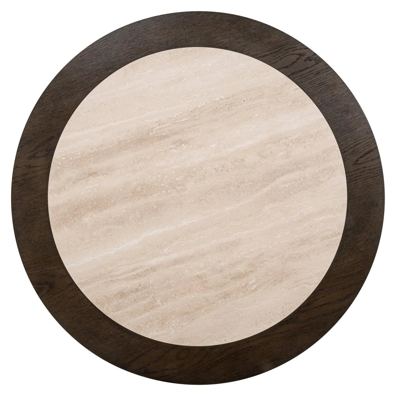 Richmond Interiors Nando Brown Oak Wood & Travertine Round Coffee Table