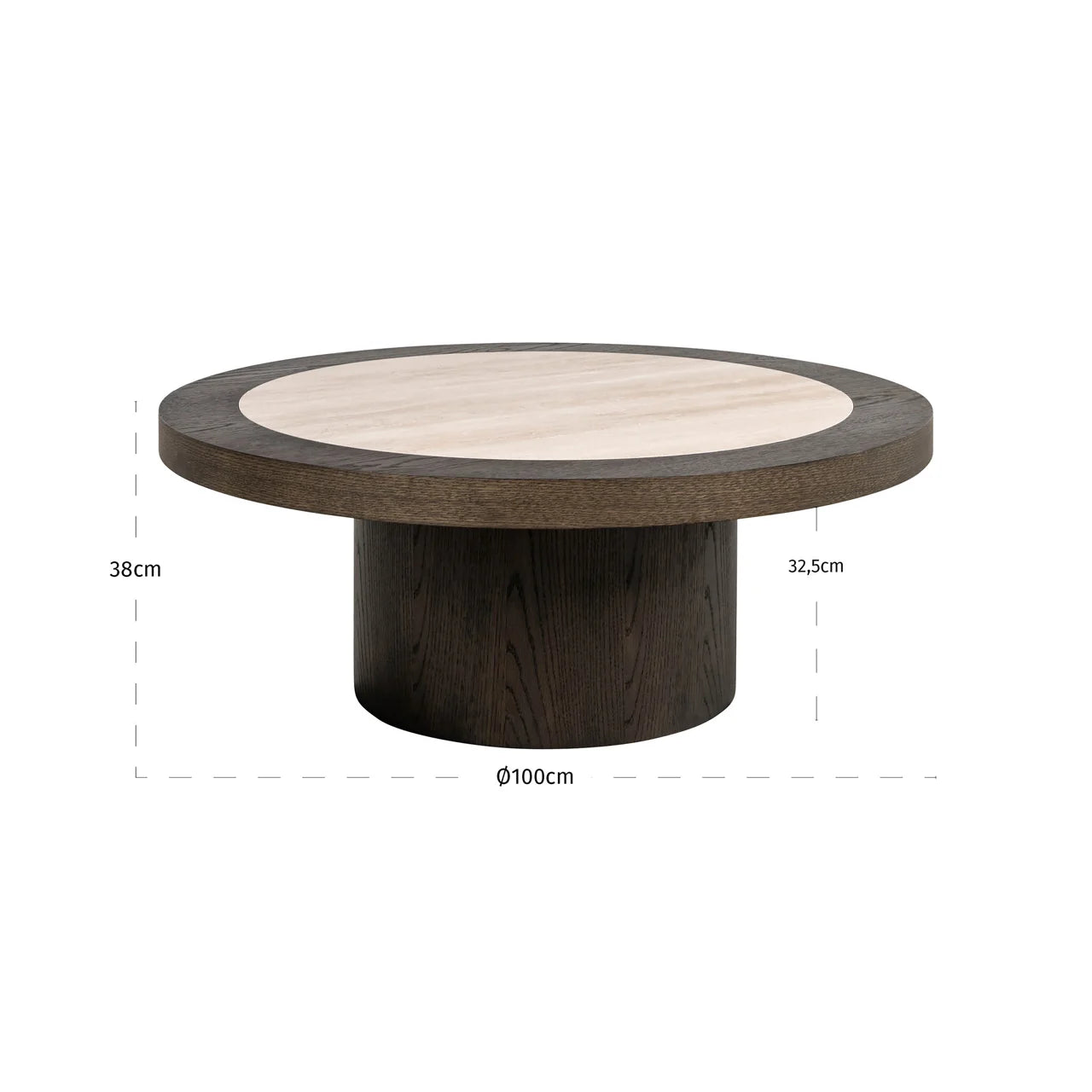 Richmond Interiors Nando Brown Oak Wood & Travertine Round Coffee Table