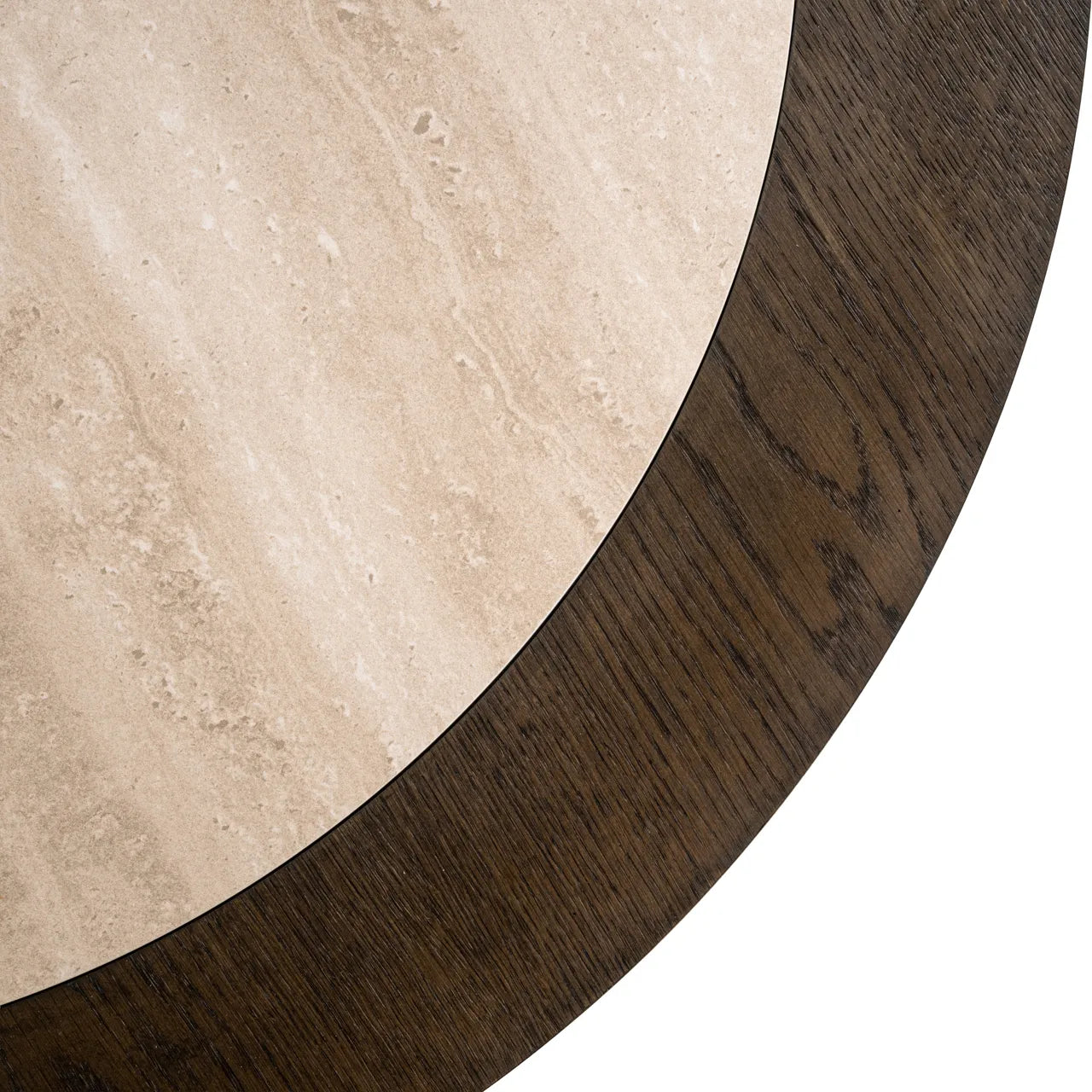 Richmond Interiors Nando Brown Oak Wood & Travertine Round Coffee Table