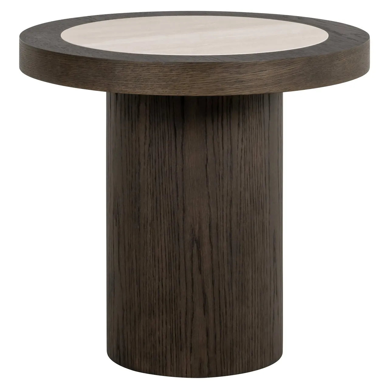 Richmond Interiors Nando Brown Oak Wood & Travertine Side Table