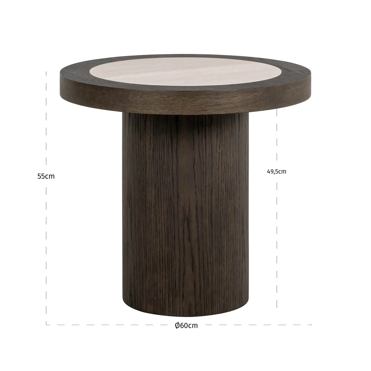 Richmond Interiors Nando Brown Oak Wood & Travertine Side Table