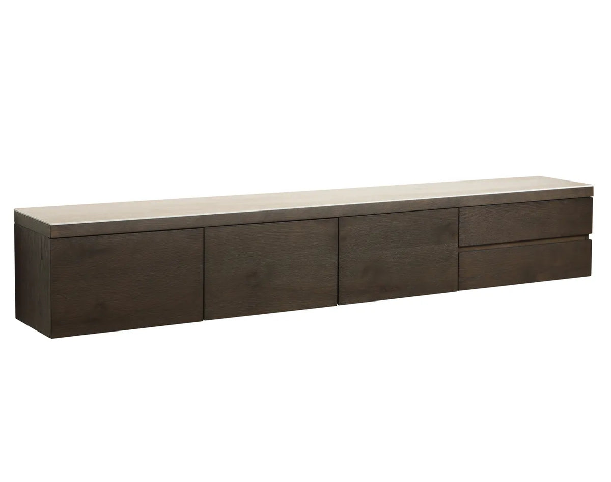 Richmond Interiors Lachance Brown Oak Wood & Travertine TV Unit