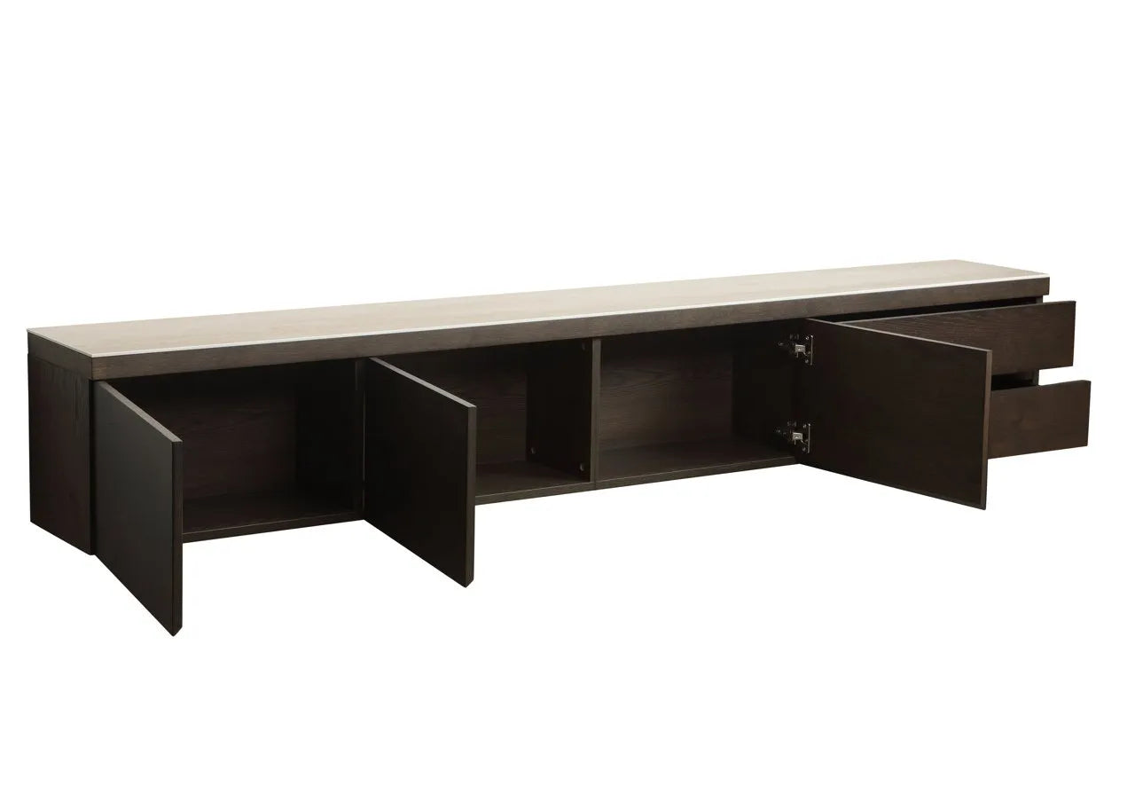Richmond Interiors Lachance Brown Oak Wood & Travertine TV Unit