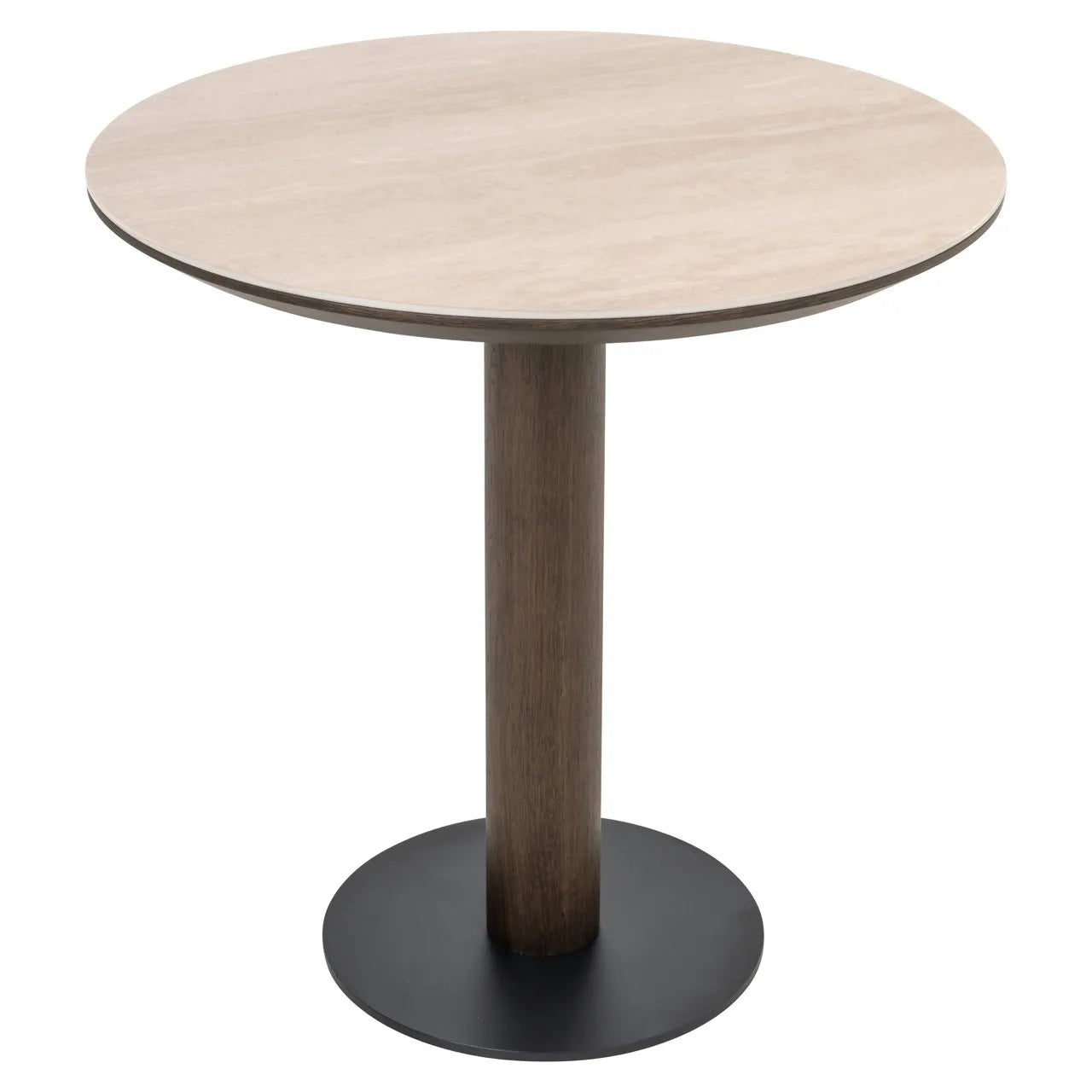 Richmond Interiors Ritz Brown Oak Wood & Travertine Round Bistro Table 75M