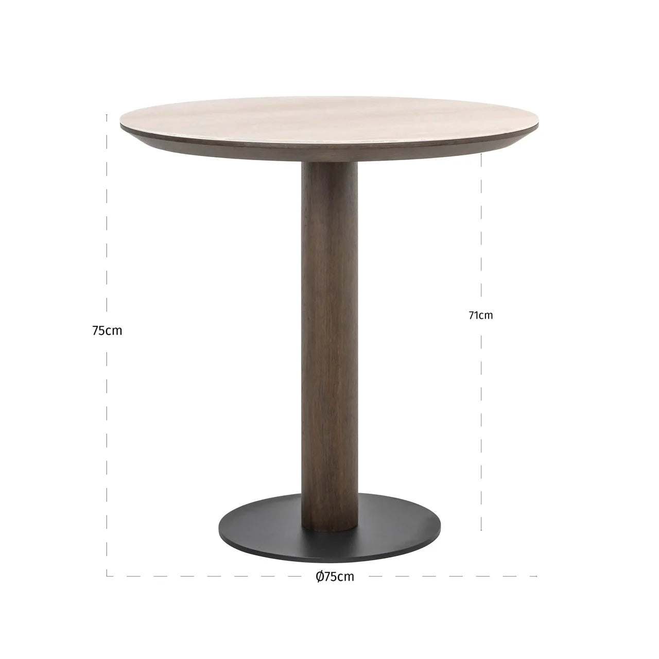 Richmond Interiors Ritz Brown Oak Wood & Travertine Round Bistro Table 75M