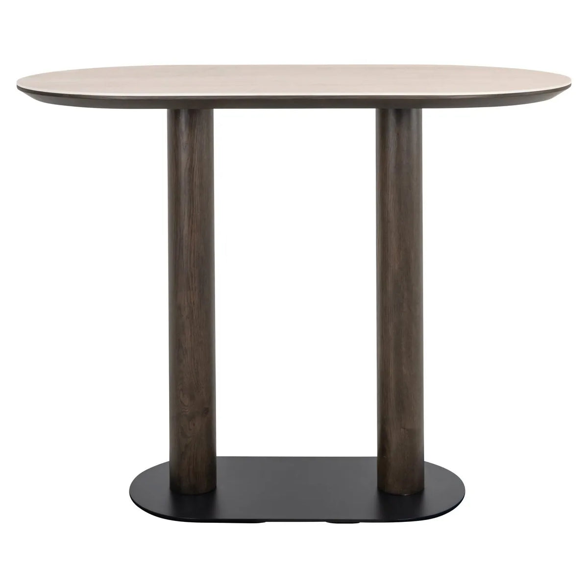 Richmond Interiors Ritz Brown Oak Wood & Travertine Oval Bar Table