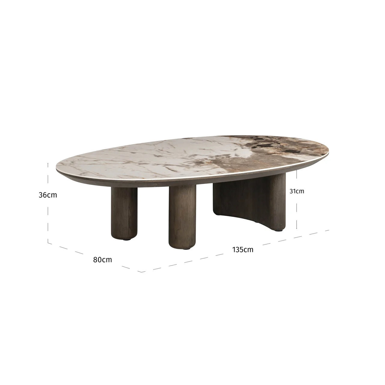 Richmond Interiors Langford Brown Oak Wood & Ceramic Top Coffee Table