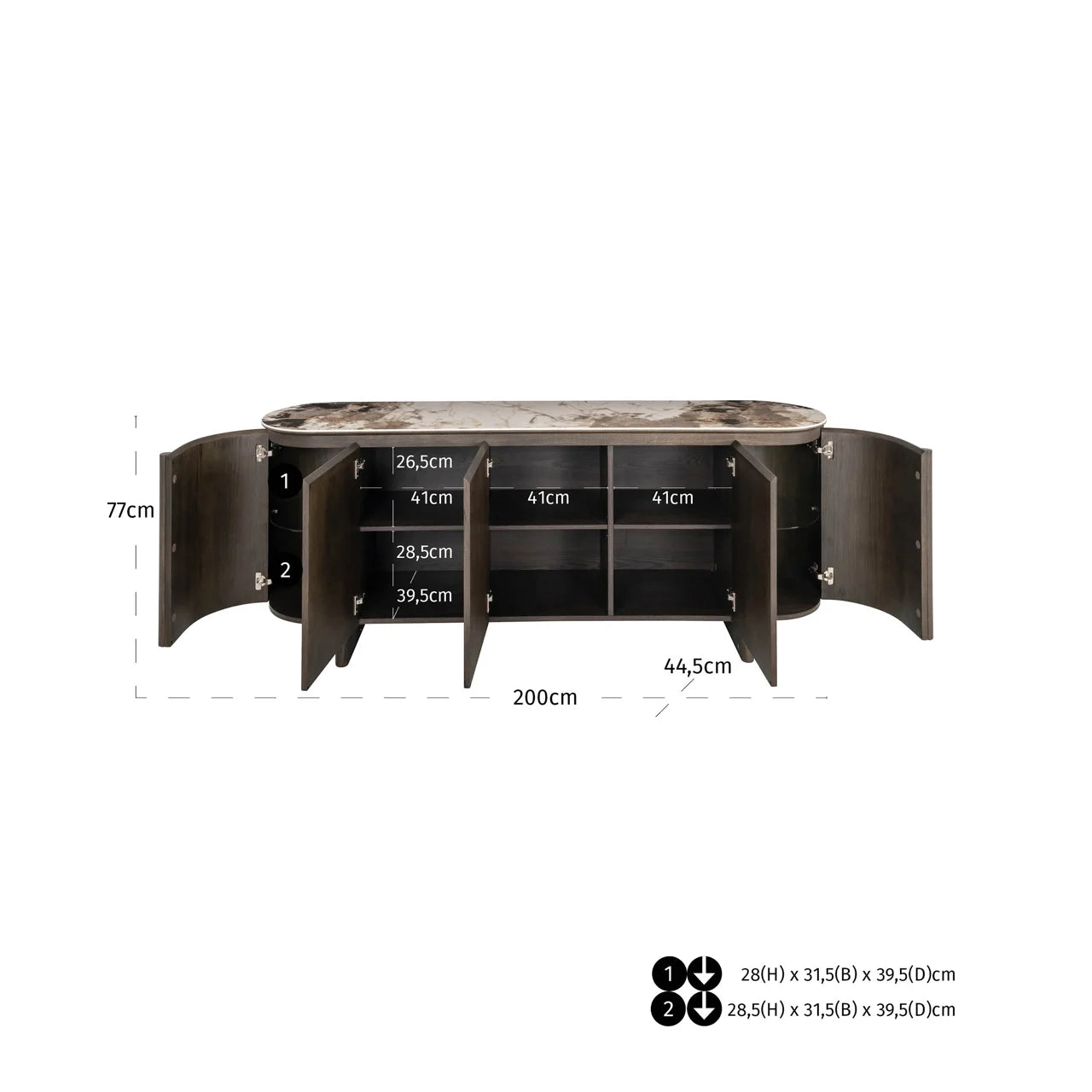 Richmond Interiors Langford Brown Oak Wood & Ceramic Top Sideboard