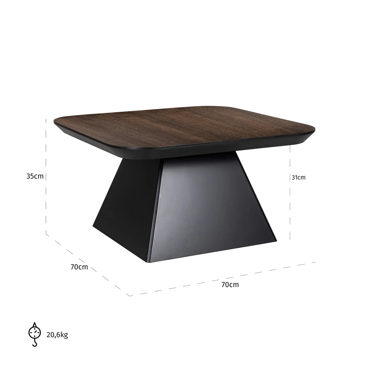 Richmond Interiors Bonvoy Black & Walnut Brown Oak Wood Square Coffee Table