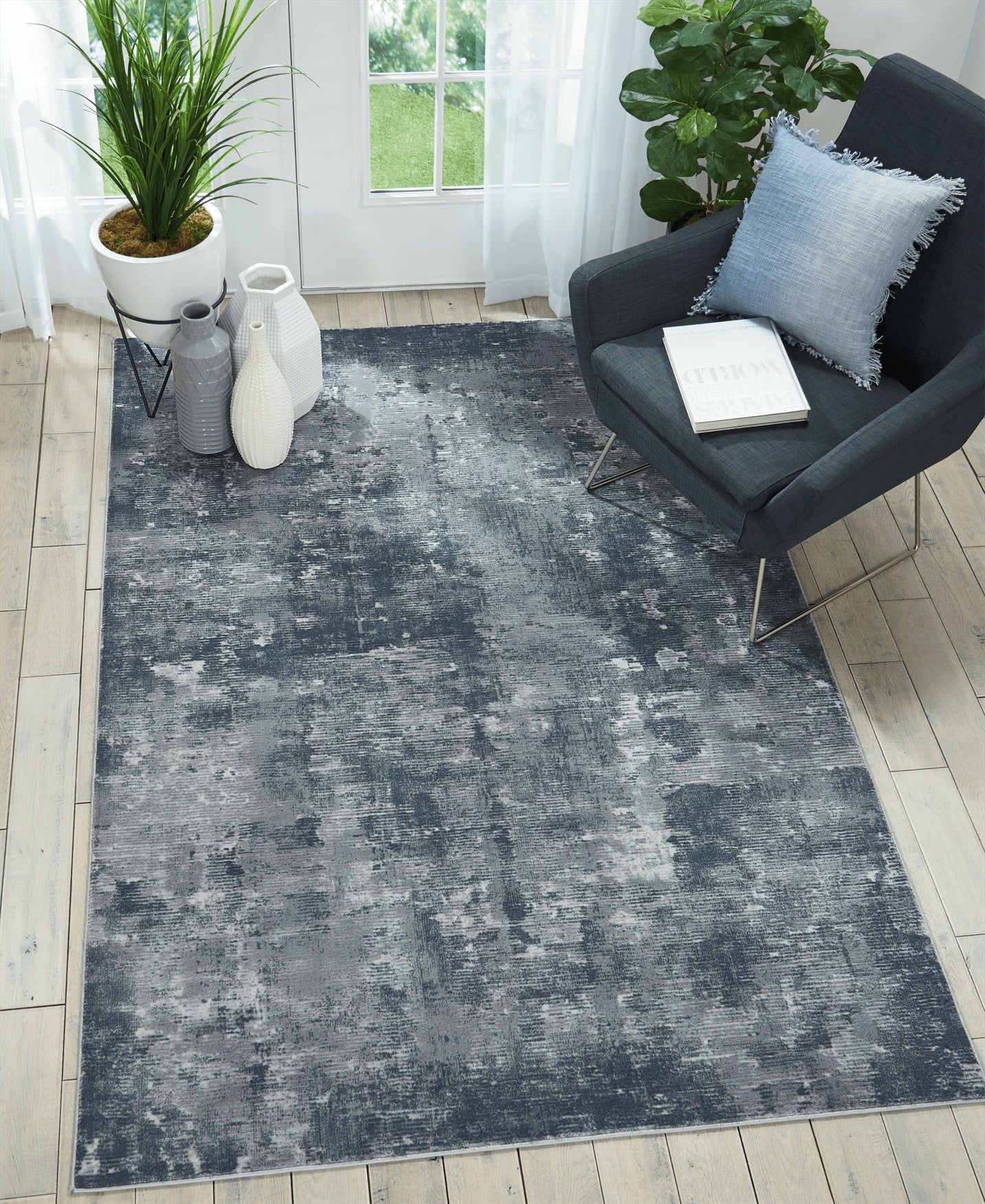 Nourison Rustic Textures RUS05 Dark Grey Large Rug 221x160cm - CLEARANCE