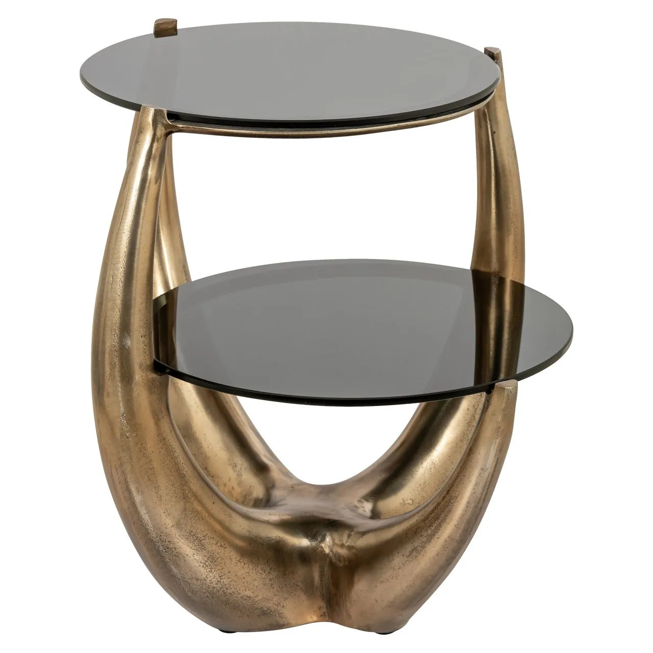 Richmond Interiors Aida Gold & Smoked Glass Double Stand Round Side Table