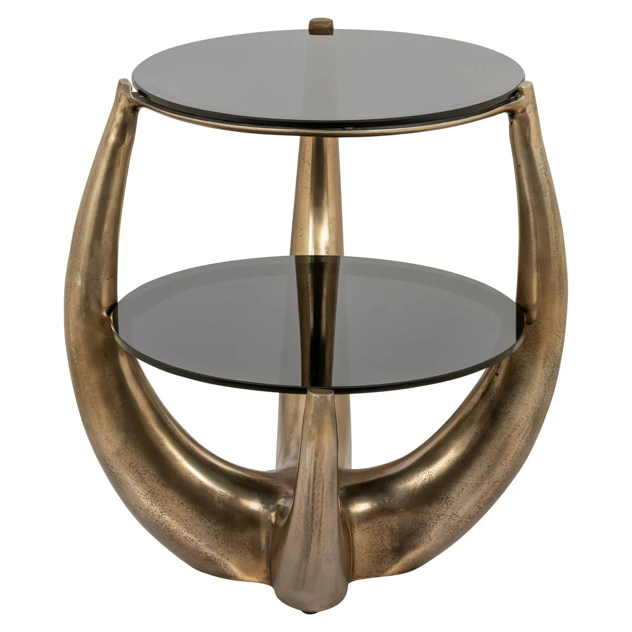 Richmond Interiors Aida Gold & Smoked Glass Double Stand Round Side Table